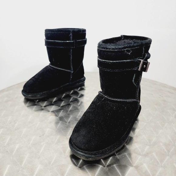 Bearpaw Val Toddler Black Cow Suede Boots Size 9 Winter Sherpa Shearling EUC - Picture 13 of 13